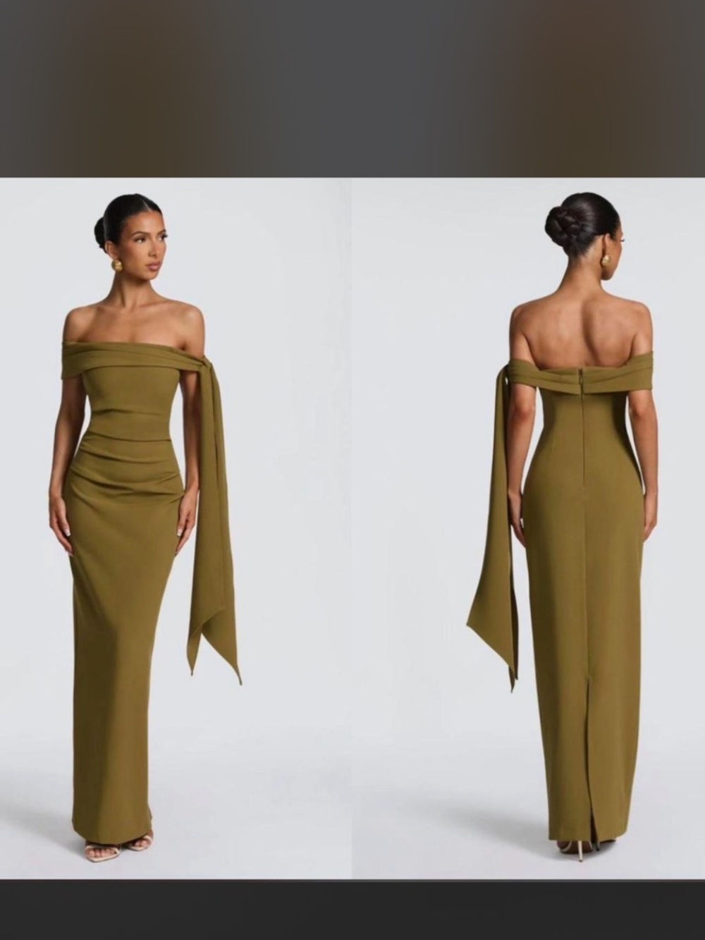 One-Shoulder Olive Evening Gown with Draped Sash
